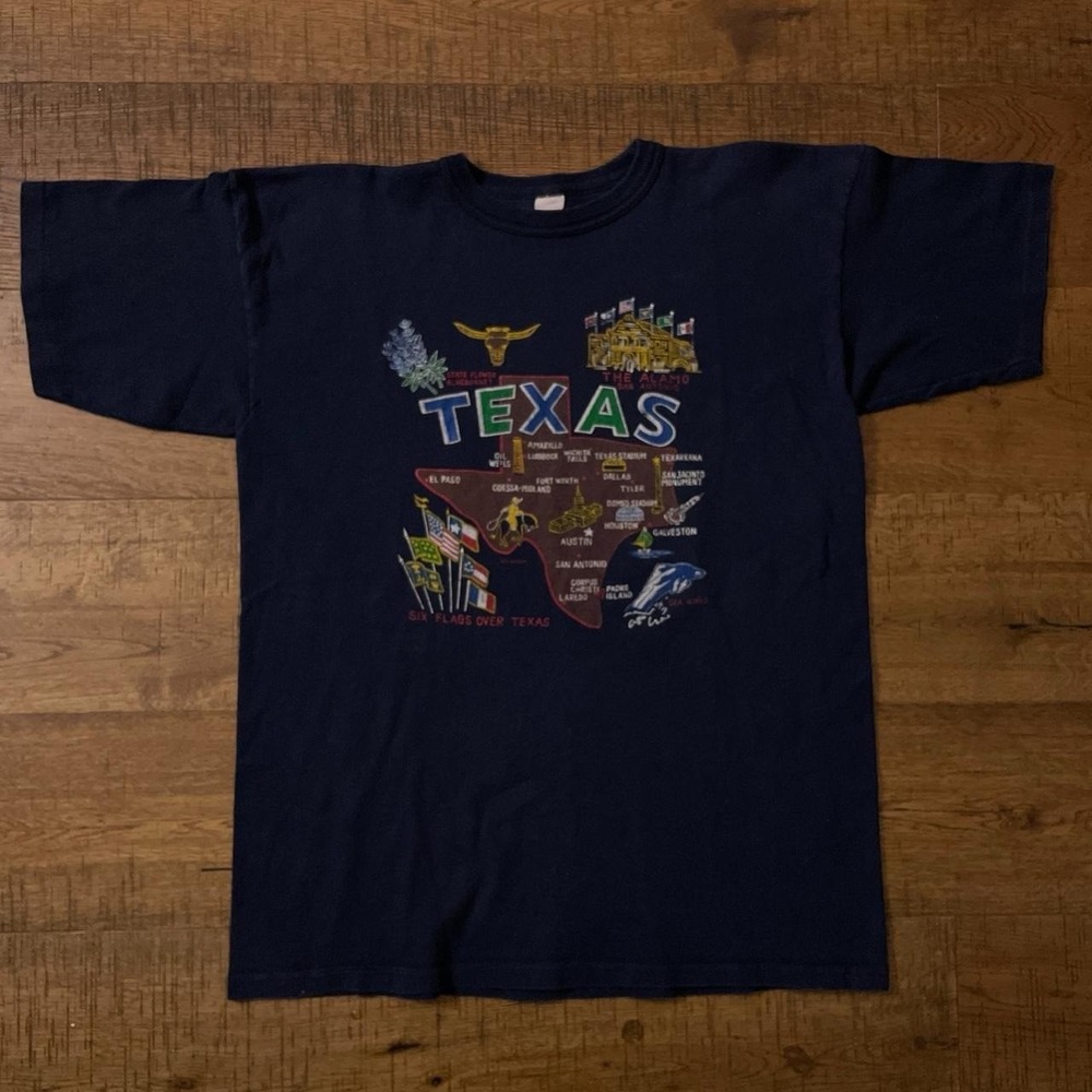 Vintage 90s Texas State Map T Shirt Mens XL Navy Blue Single Stitch Made in USA